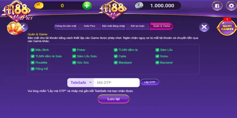 Tính năng quản lý game để hỗ trợ tránh bị mất tài khoản của người chơi 